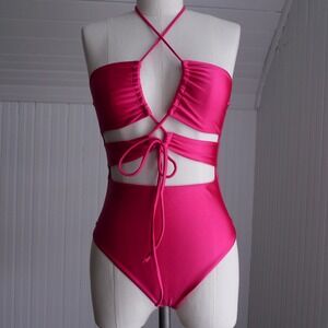 Modern Lovers and Friends hot pink cut out lace up one piece swimsuit size S